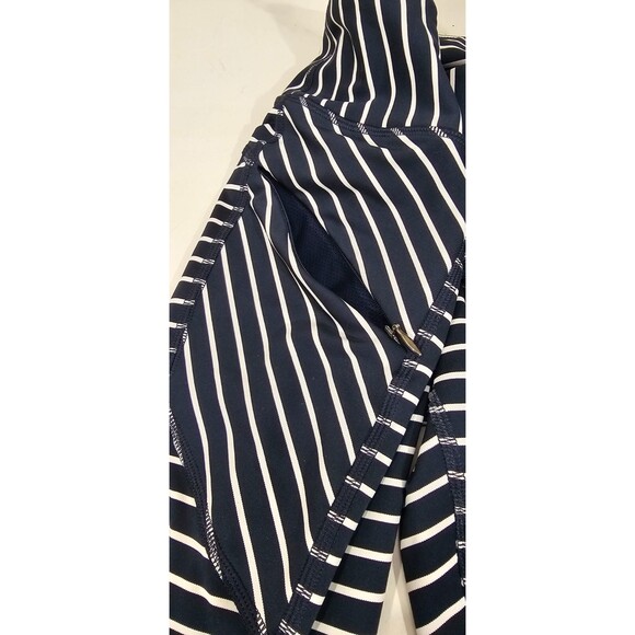 Athleta Womens Leggings Contender Powerlift 7/8 Pockets Navy Striped Yoga Gym XS - Picture 8 of 16